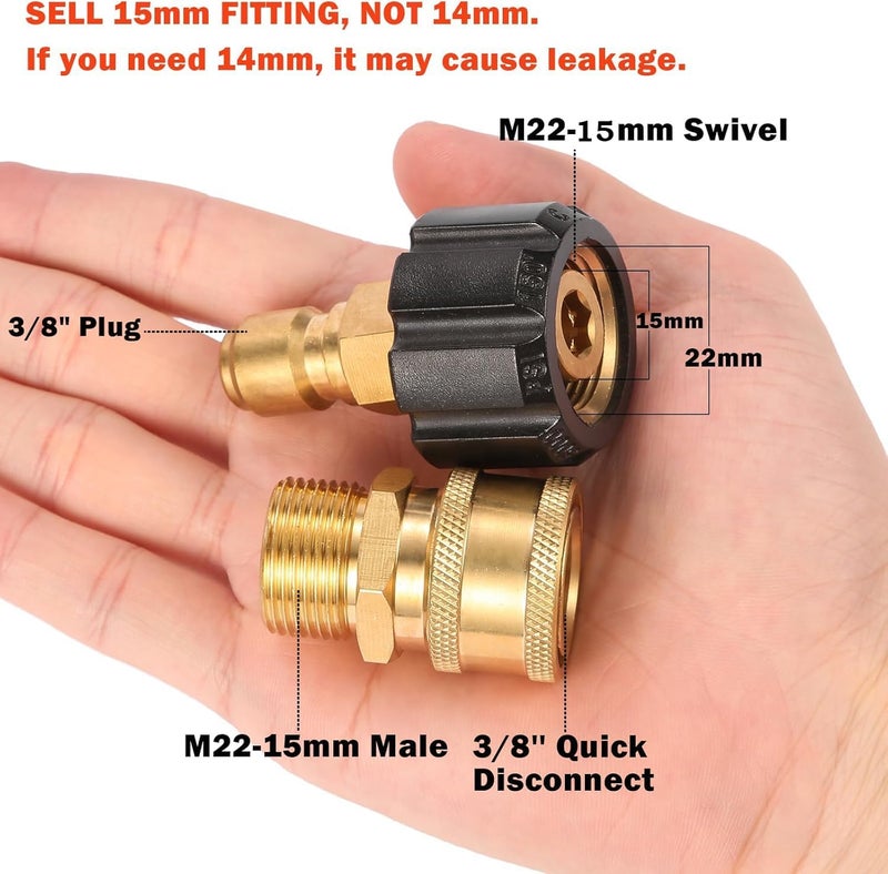Sanpaint Pressure Washer Quick Connect Fittings, Quick Connect Kit M22 15mm to 3/8 Inch, 2 Pieces - Image 2